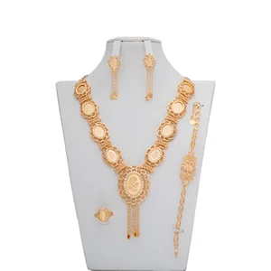 Nigerian Wedding Bride Jewelry Set 18K Gold Plated Brass Dubai Bridal Engagement Party Islamic Religious Style Great Gift Idea