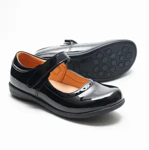 Babyhappy  Quality Manufacturer Popular Children Teenager Leather Black School Shoes Students Dress Kid Shoes for Girls