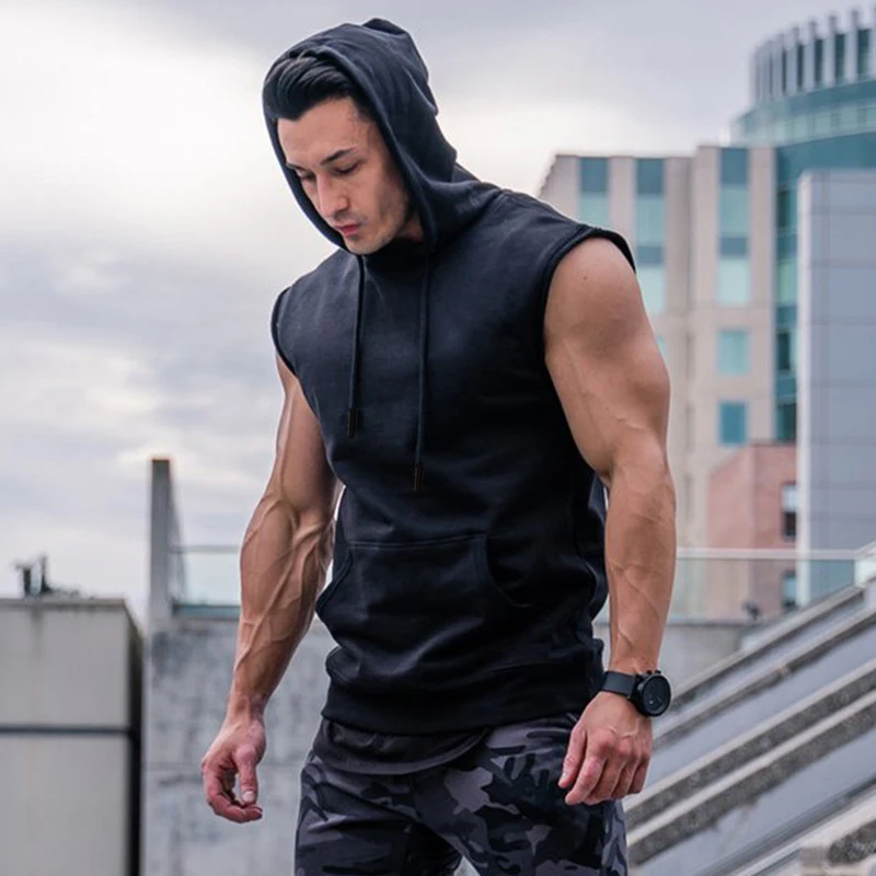 Gyms Summer Brand Stretchy Sleeveless Shirt Casual Fashion Hooded