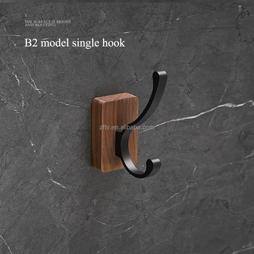 Simple Natural Beech Walnut Wall Mounted Single Wooden Coat Hook Hanger