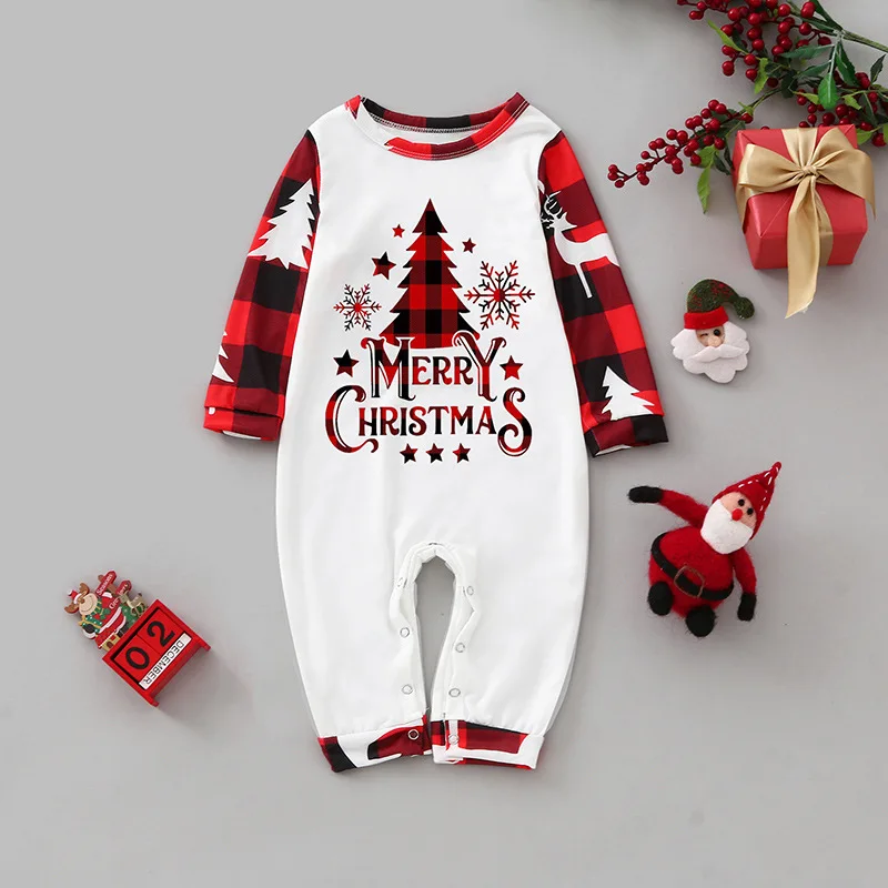 Sublimation Blank Christmas Pajamas,Printed Long Sleeve Top And Plaid