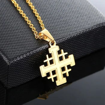 Jerusalem Crusader Cross Medieval Religious Charm Pendant Necklace for Women and Men Alike Gift Small Jewelry