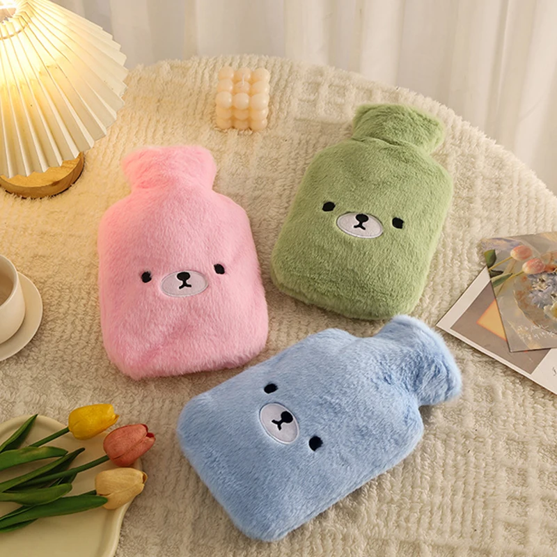 factory direct wholesale custom cute pluch rubber hot water bottle bag 1000ml cover for pain relief and winter warming