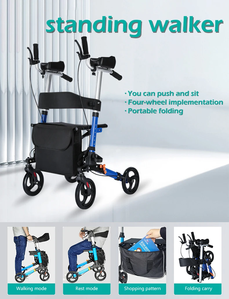 Portable Walking Crutch Disabled Walker Foldable Lightweight Adult Standing Walker With Wheels Walking Aids Frame details