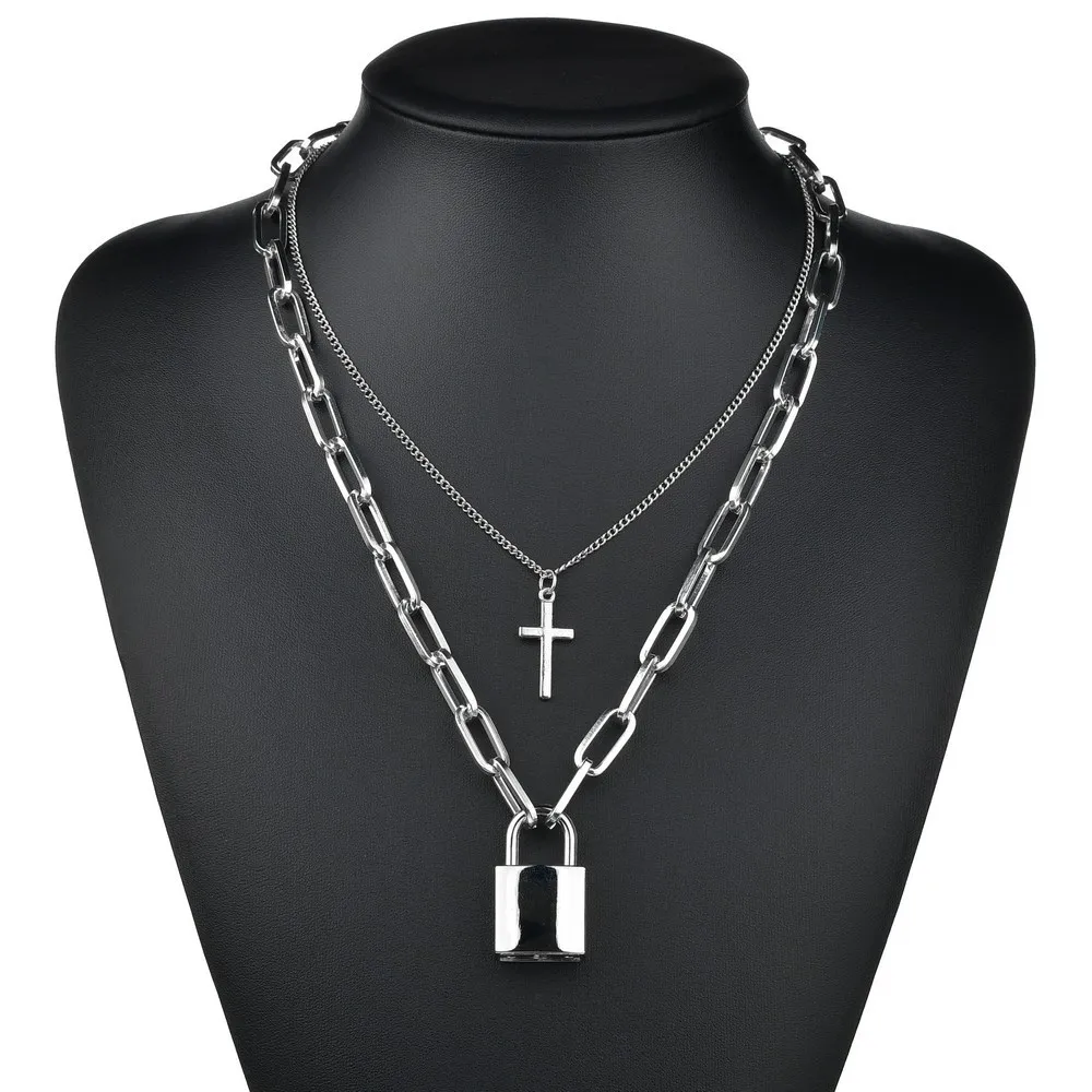 Emo Chain Jewelry Lock Key Cross Pemessenger Bags Strap Bag Alloy Egirl Men  Goth Teen Boys Girls Necklace Silver Xp - Buy Punk Necklaces,Gothic