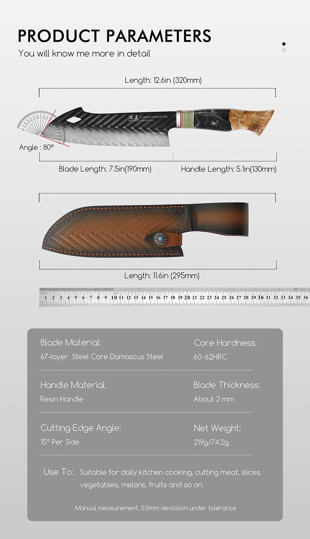 Santoku Messer Damaststahl 67 Lagen Mit Harzgriff Und Scheide_voghion.com