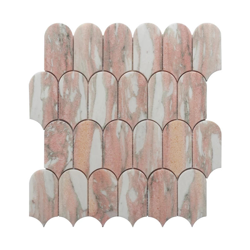ROSA NORVEGIA and Ming Green Marble Mosaic Tile Fish Scale Fan Shape Polished  Marble Mosaic Kitchen Backsplash Bathroom Tile