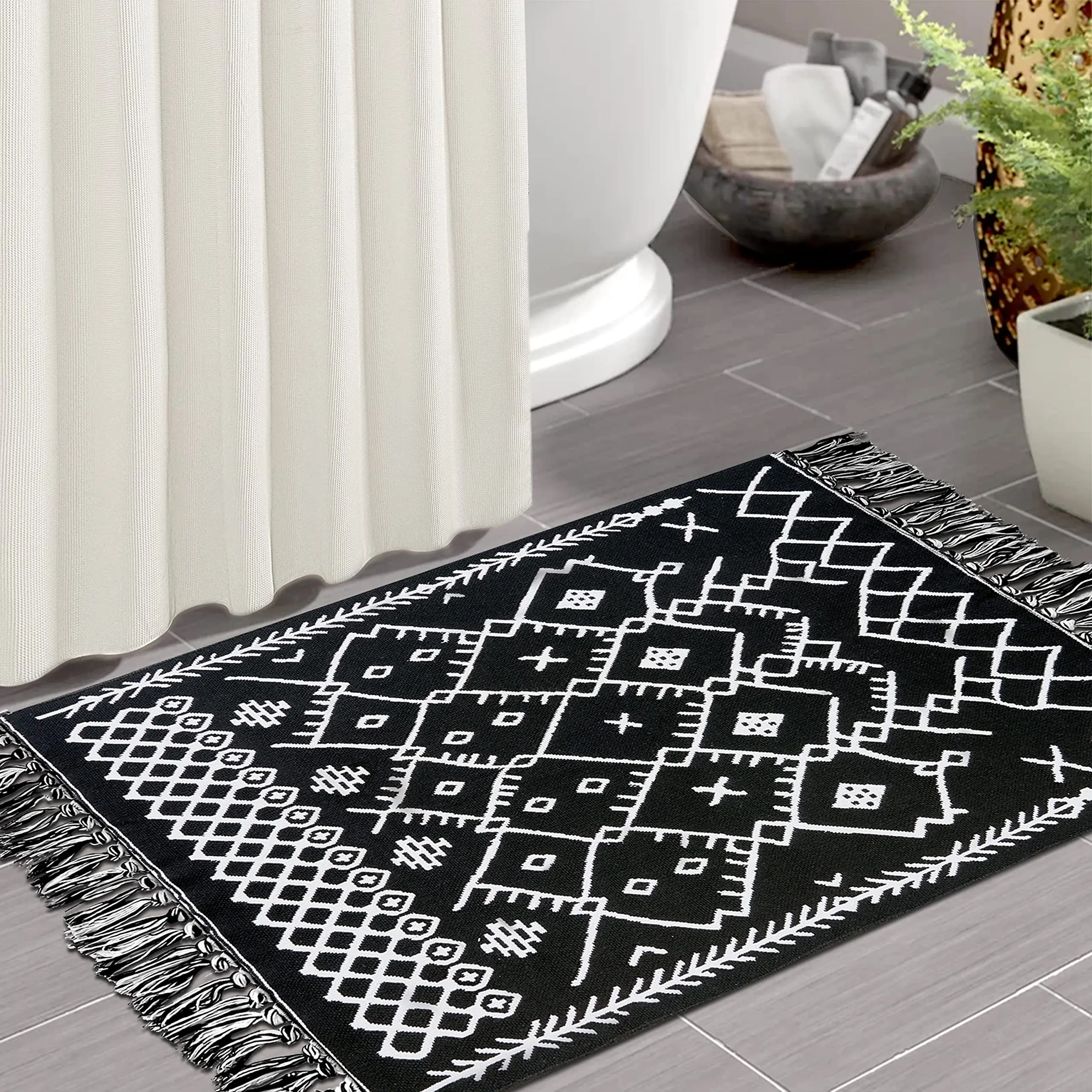 Bath Rug-3x5 ft Indian Dari Rug Solid Rug Cotton Rug Area Rug Custom Size popular Rug Woven Rug Black Rug Floor Rug Handmade Rug