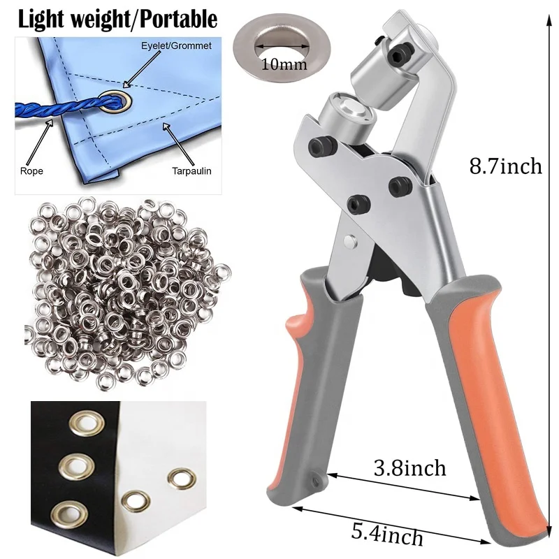 Lightweight Portable Handheld Manual Hand Press 10mm Eyelet Grommet Rivet Plier Punch Tool for Curtain Leather Advertising Cloth