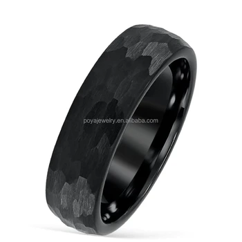 POYA 6mm Black Hammered Tungsten Carbide Ring Unisex Classic Mens Womens Wedding Engagement Anniversary Gift