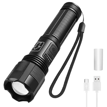 BORUiT Outdoor lighting XHP50 super bright LED flashlight USB-C charging with battery indicator multi-function zoom flashlight