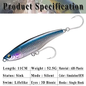 CHEERY 110mm 52.5g Saltwater Long Casting Pencil Fishing Lure Sinking Sea Bait Spook Pencil with Single Hook Stickbait Tackle – Pencil – view 4