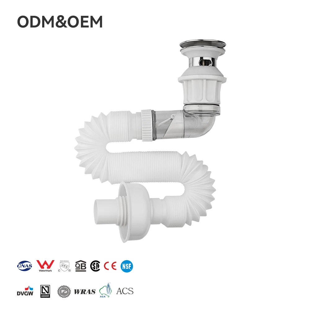 CM1306A-FST White Pop-Up Drain Overflow 10-Year Warranty Bathroom Sink Plug Push Feature Plastic Shower Strainer Contemporary