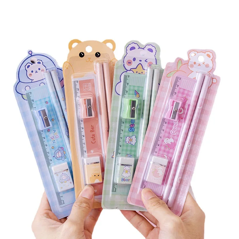 Cute Pencil Eraser Ruler Sharpener Student Promotional Pencil Student  Stationery Wood Pen