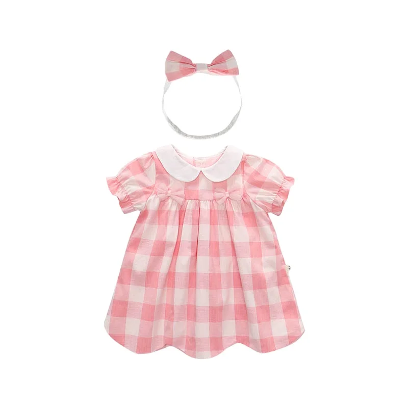 Детское платье для куклы 100% из органического хлопка розового цвета клетчатое девочек юбка на заказ летнее маленьких одежда