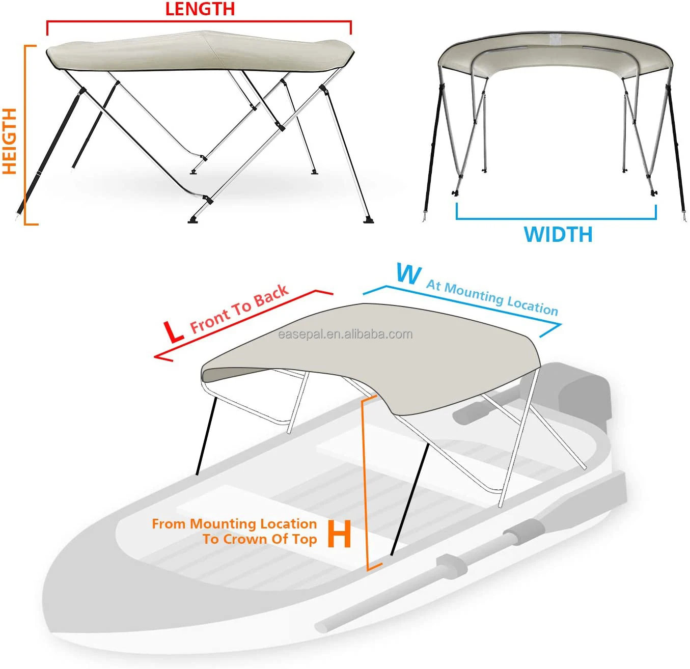 Bow L X H X W Easy Instaling Boat Bimini Tops Sunshade D Polyester Boat Bimini