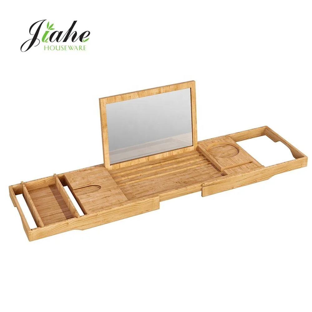 Bamboo Wood Bathtub Caddy Tray With Mirror Adjustable Bathtub Tray Holder With Extending Sides Bath Tub Shelf Across Tub Buy Bamboo Bathtub Caddy Tray Bamboo Bathtub Caddy With Mirror Bath Tray With Mirror