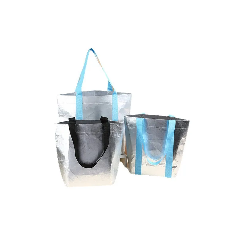 product wholesale reflective style rpet foldable tote bags sleek sturdy roomy carry bags for catering services casual picnic supplies-16