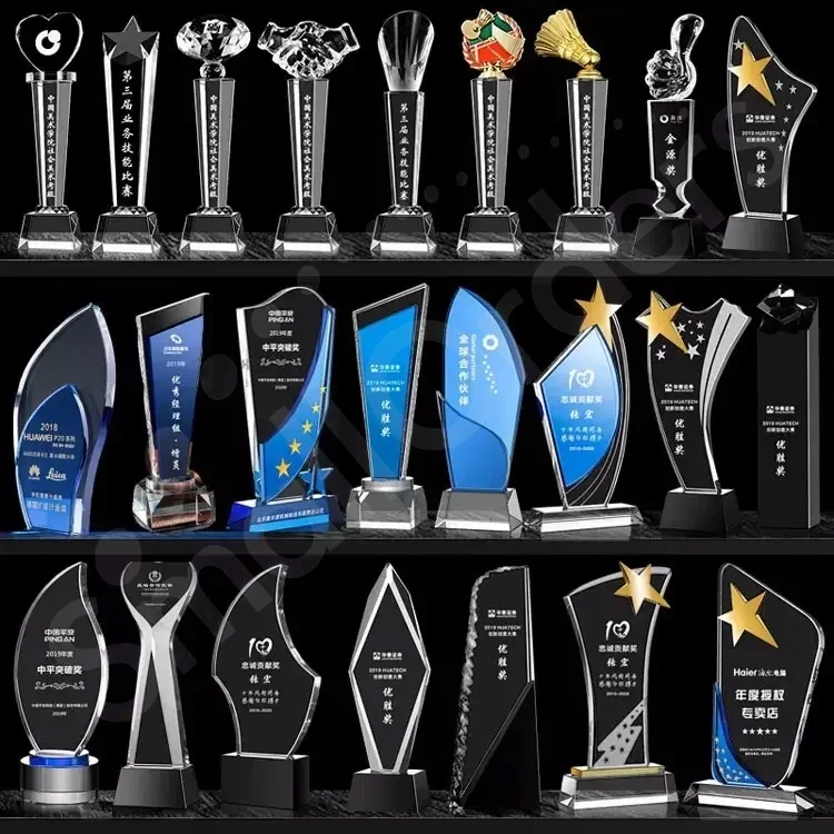 Hot selling unique custom sublimation blank logo print trophies  custom sport trofeos corporate advertising award crystal trophy