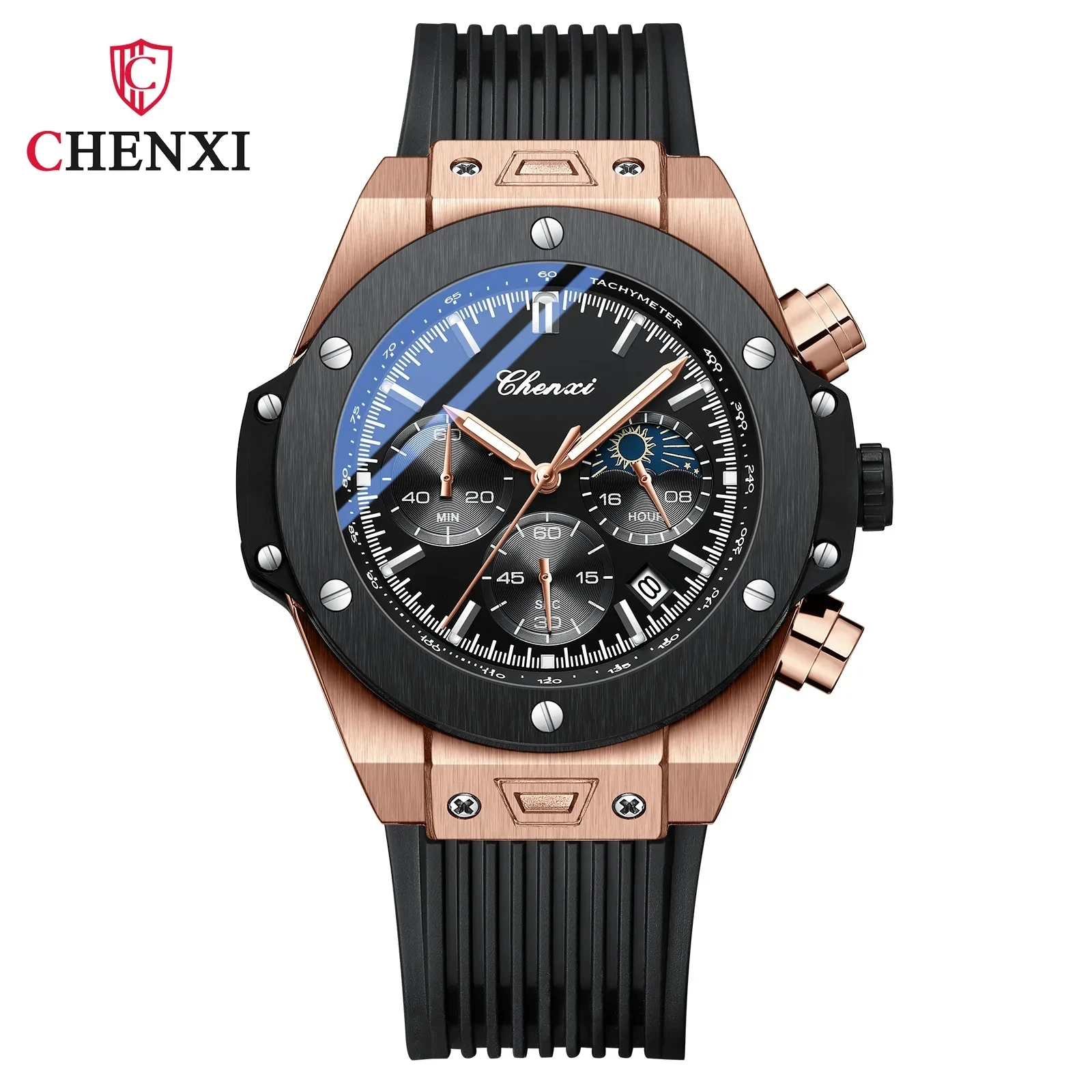 ちゃちゃ男 CHENXI CX-939 Men's Chronograph Watch, Luminous Dial, Waterproof