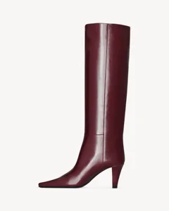 Luxury Factory Direct Women Burgundy Patent Leather Boots Knee High Pointed Toe Custom Logo Winter Fashion Wholesale OEM ODM