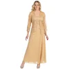 Gold lace mother of the bride two piece outfits