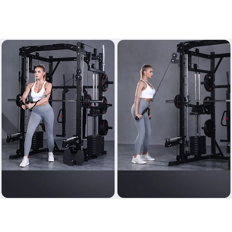 Smith Machine-Multifunction Power Cage with Smith Bar and Two LAT Pull-Down Systems and Cable Crossover Machine for Home Gym