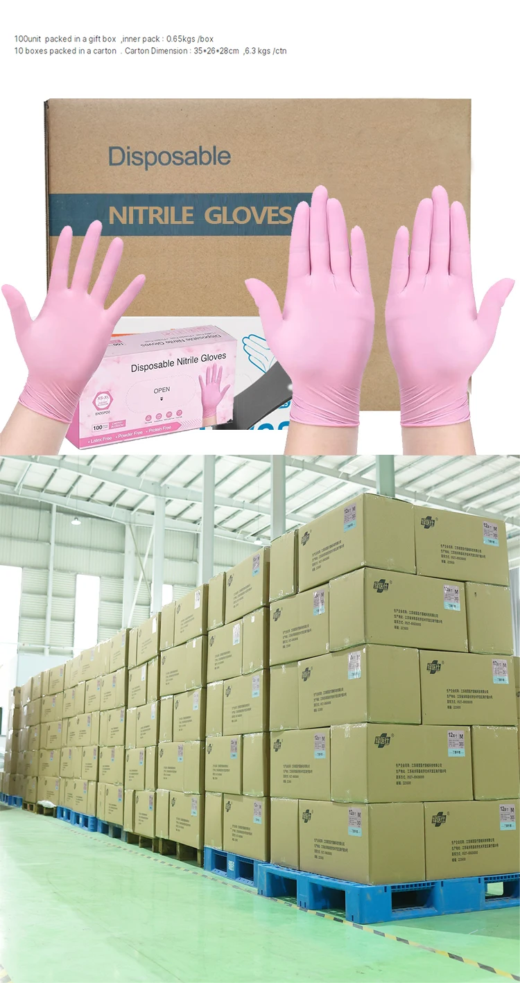 Gmc Waterproof Pink Cleaning Safety Non-sterile Inspection For Nitrile ...