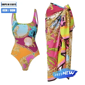 2026 Custom Fashion Swimwear & Beachwear Retro Printed Women's One-Piece Swimsuit