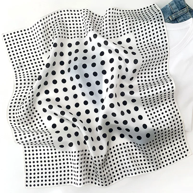 Shop Our Mulberry Silk Scarf - Elegant Black & White Polka Dot display picture 1