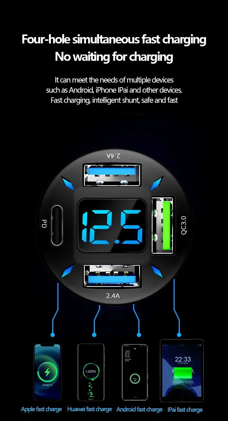 Jumon Ports Usb Car Charger W Fast Charging Pd Quick Charge Usb C Car Phone Charger