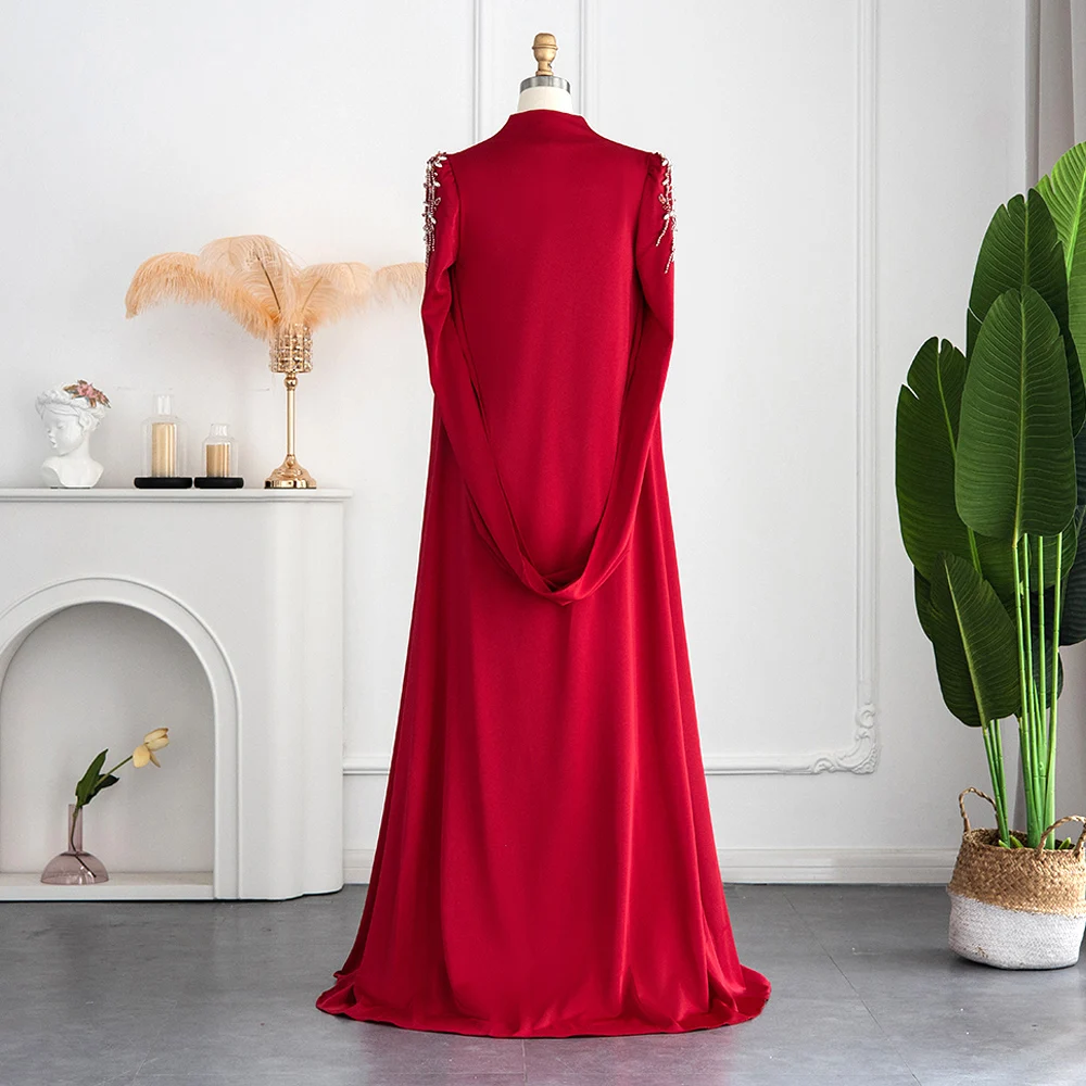 Jancember LSCZ25 2023 New Modest Red Stain Beaded Evening Mermaid Dress  With Detachable Train| Alibaba.com