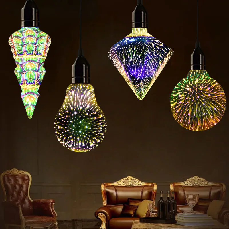 A10 3D Firework LED Light Bulb Holiday Party Wedding Decorative Filament Bulb