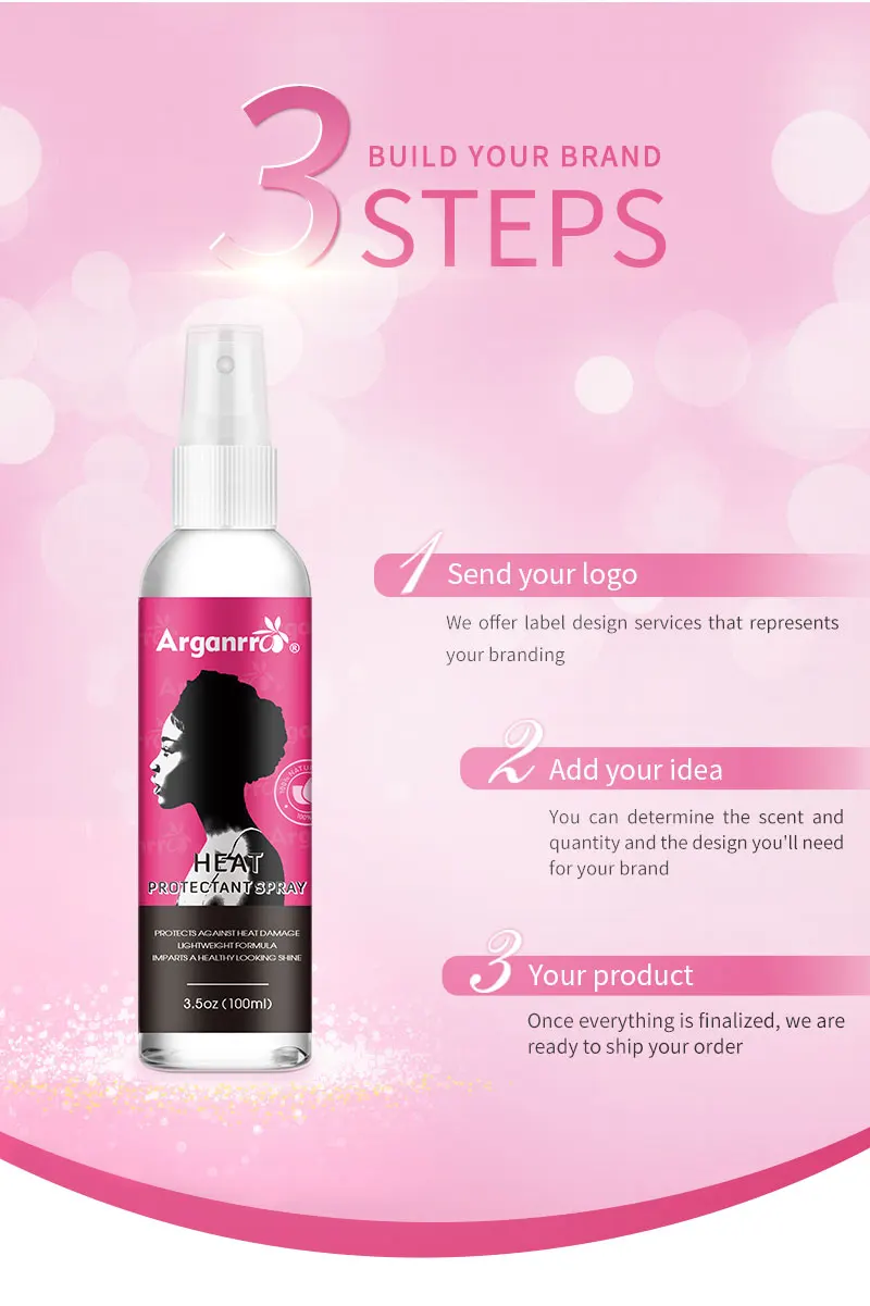 Custom Label Lightweight Silkening Mist Hair Spray Heat protection Spray for Protecting Hair Agaist Flat Ironing