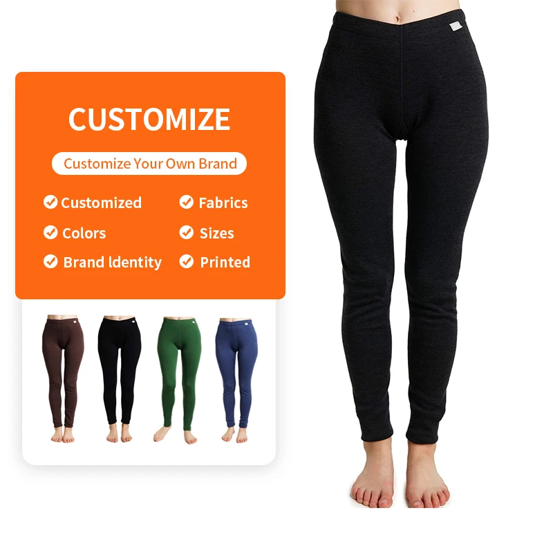 Enerup Merino Wool Polyester Athletic Sports Running Tights Quick Dry Underwear Winter gear Base Layer Bottoms Women Thermal Pan