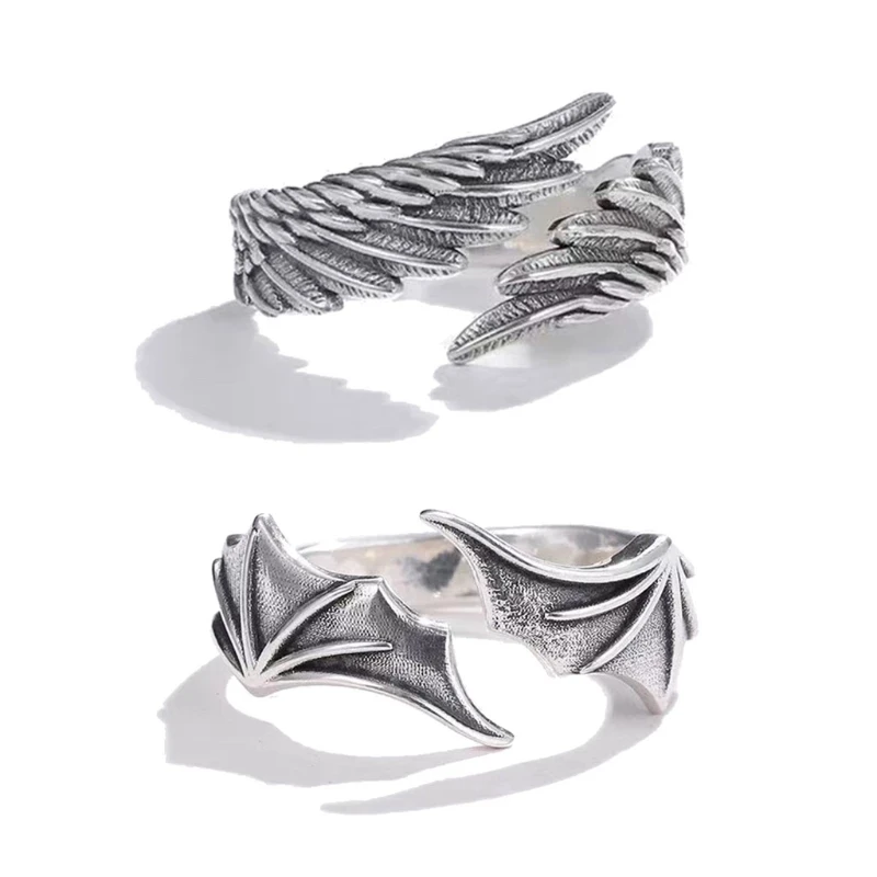 2025 Creative Couple Ring Personalized Open Ring Angel and Demon Wing Ring for Man Women