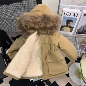 Customized Girls' Korean-style Printed Polyester Fiber Fleece-lined Thickened Winter Coat Collar for Middle School Children