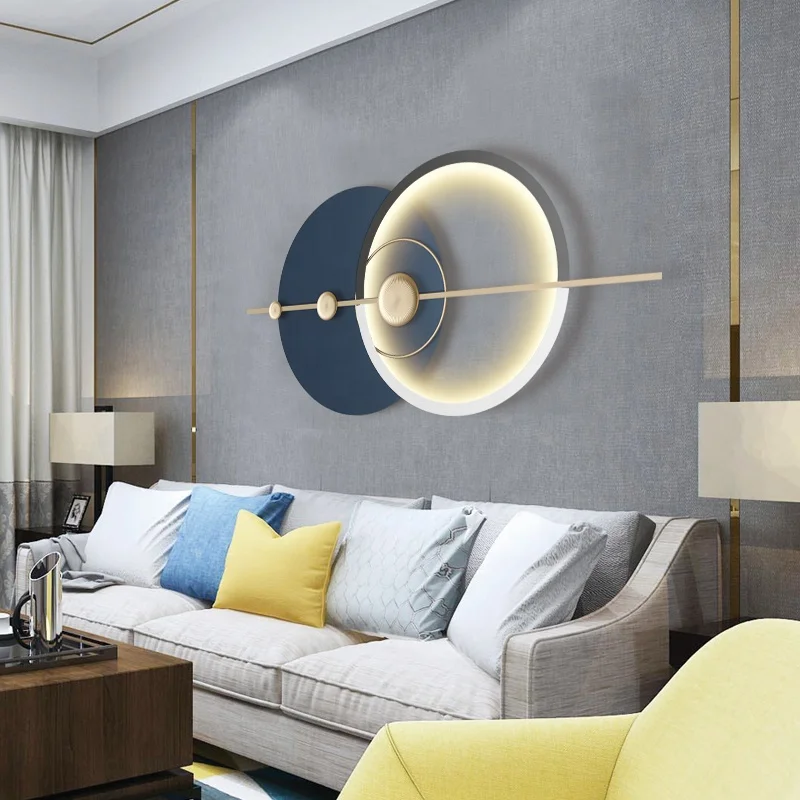 Simple Design Minimalist Style Wrought Iron Metal Wall Art Bedroom Wall Decoration with Lamp