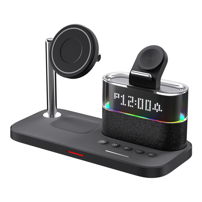 Touch Colorful RGB Light Multifunctional Wireless Charger 4 in 1 With Alarm Clock Charging Station for iphone