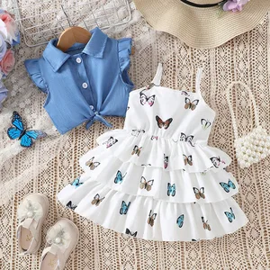 Casual Summer Girl Baby Dress Set Western-Style Printed Made From Worsted Fabric Children's Parties or Daily Clothes for Kids