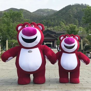 MOQ 1 PCS Customized Cute Cartoon Red Inflatable Strawberry Bear Mascot Costume for Adults Animal Anime Theme for Christmas