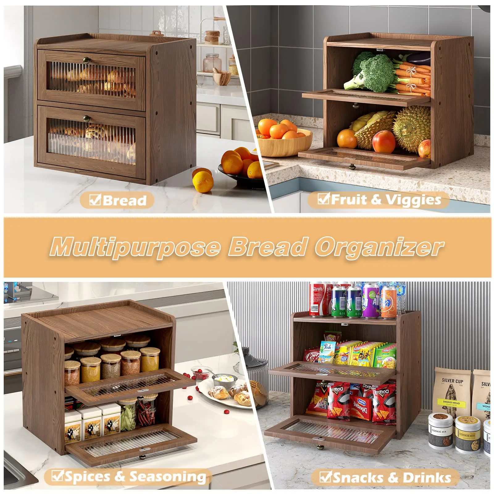 Eco-friendly Wooden Bread Box - Perfect for Kitchen Countertop