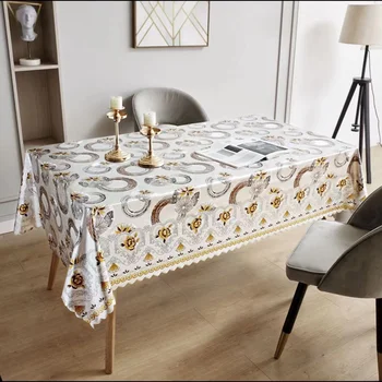 Handmade Square Printed Plastic Tablecloths Daily Use Swipe to Clean Solid Pattern Home Textiles