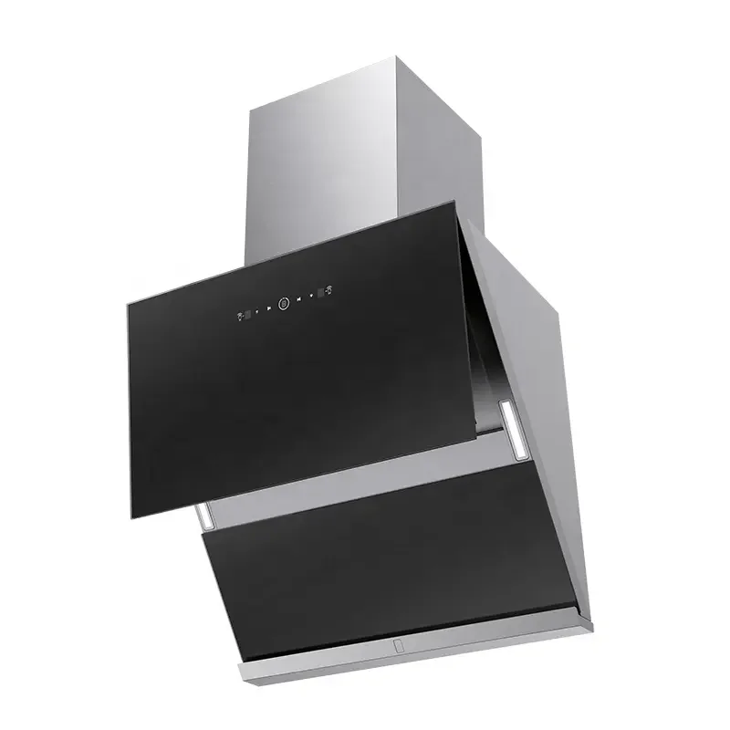 Smart Touch Switch Black Paint Color and Tempered Glass Kitchen Chimney Smoke Hoods Range Hood