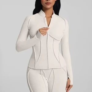 Hot Sale Breathable Zip-Up Long Sleeve Top for Women with Thumb Holes and Front Logo