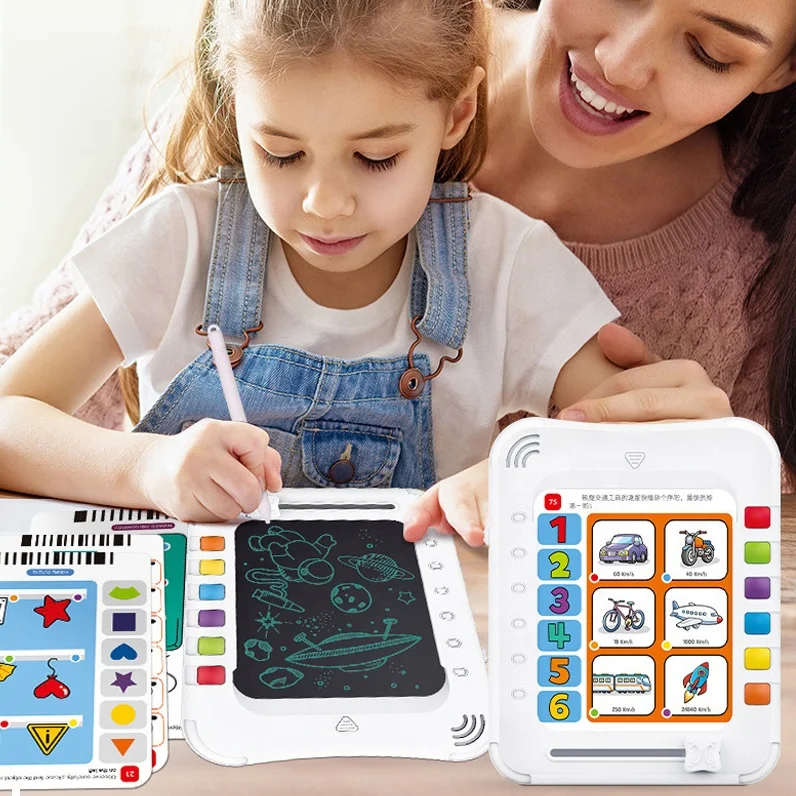 2 in 1 Educational Learning Machine Toys Writing Tablet Multiple Cards Quiz Thing Connected Electronic Drawing Pad Toy for Kids