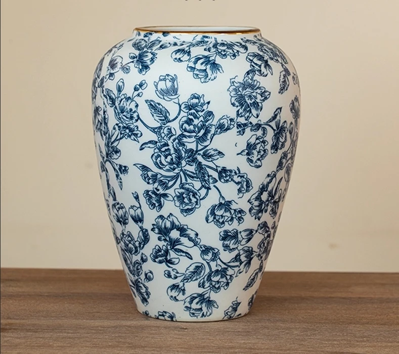 Blue and White Porcelain Retro Chinese Ceramic Vase Modern Art
