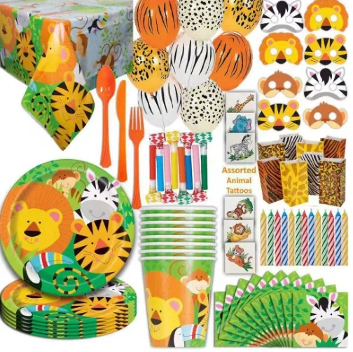 Safari Jungle Animal Theme Tableware Birthday Party Supplies Decorations Set 