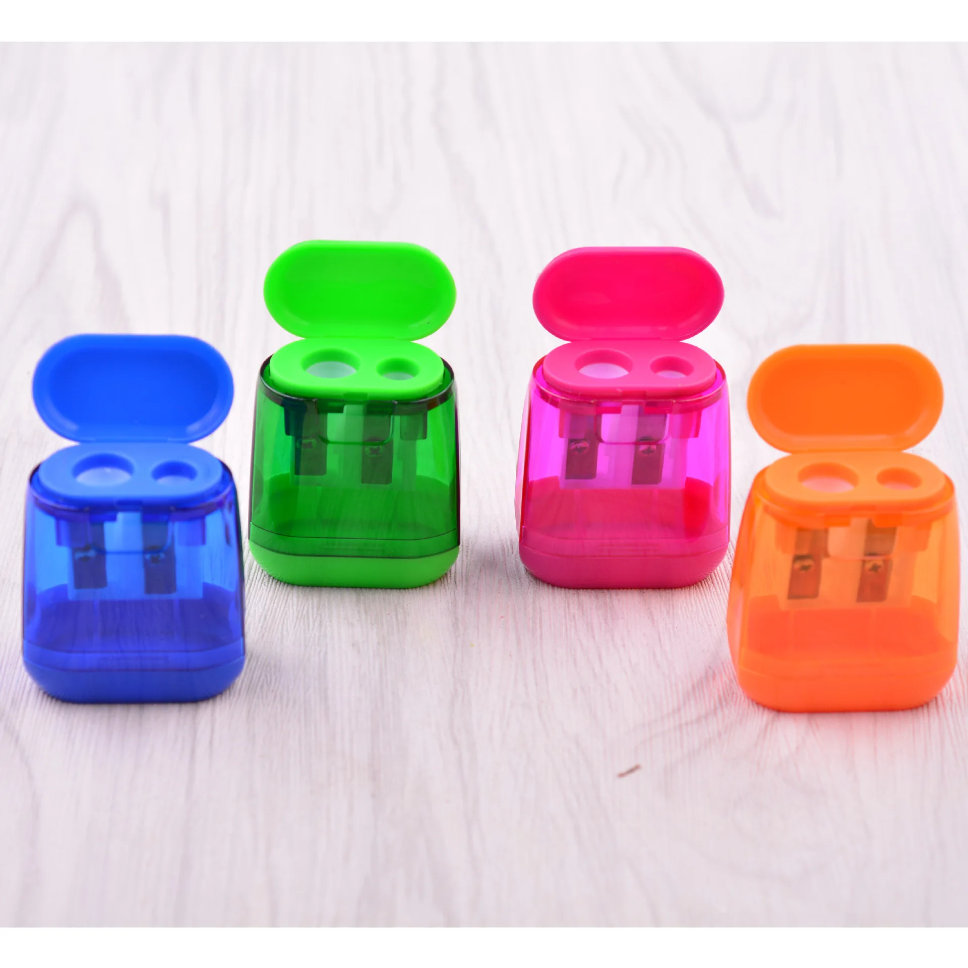 Creative office stationery custom logo two holes plastic pencil sharpener