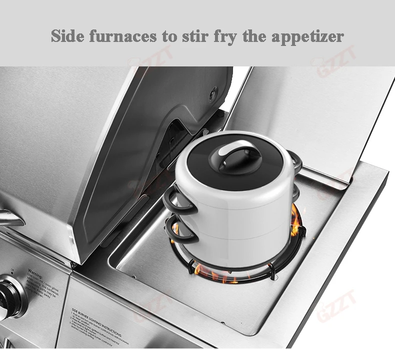 無煙商業屋外5バーナーバーベキューチャコールガスグリルステンレス鋼